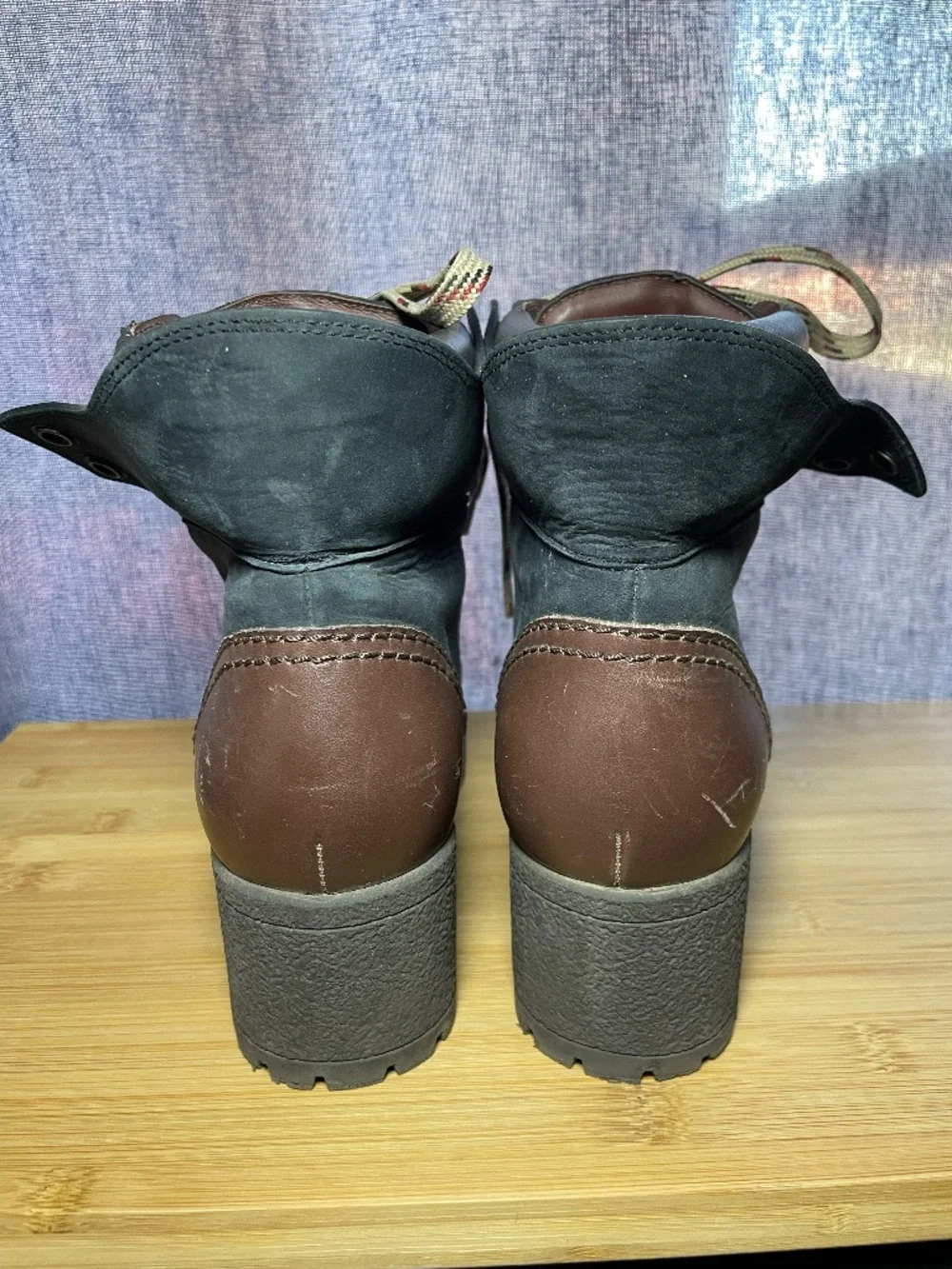 See By Chloe Eileen Block Heel Combat Boots Black Brown Cuff Lace Up Hiking 38 8